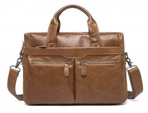 Чоловіча шкіряна сумка для ноутбука та документів світло-коричнева Tiding Bag S-M56-7122C-2 - Royalbag