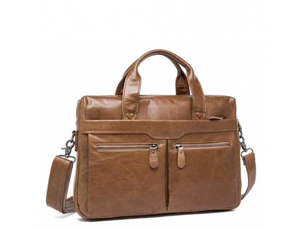 Мужская кожаная сумка для ноутбука и документов светло-коричневая Tiding Bag S-M56-7122C-2 - Royalbag Фото 1