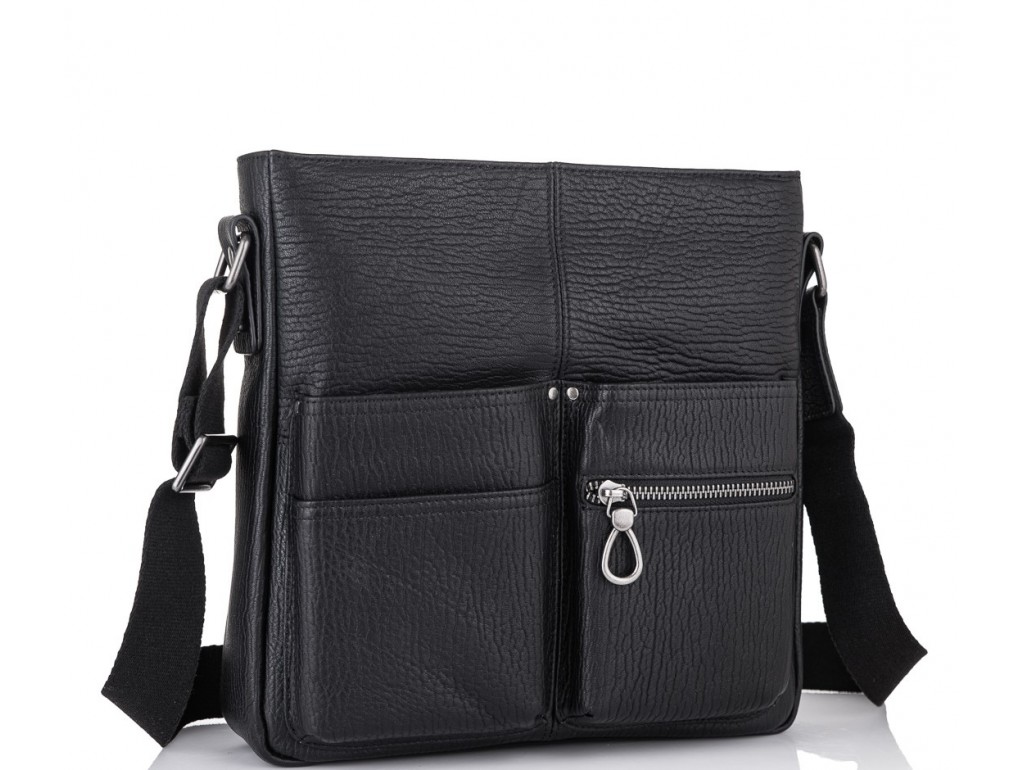 Мужская кожаная сумка через плечо черная Tiding Bag SM8-008A - Royalbag Фото 1