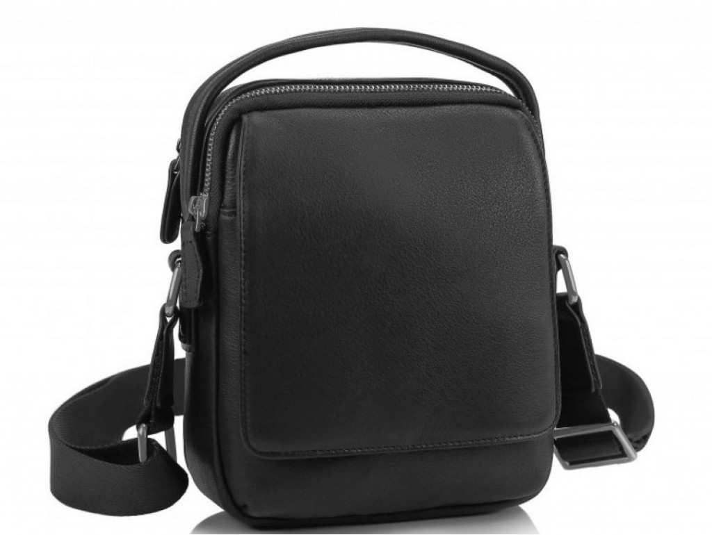 Мужская кожаная сумка на плечо черная Tiding Bag SM8-009A - Royalbag Фото 1