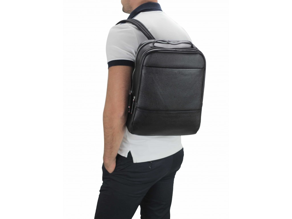 Мужской кожаный черный рюкзак для ноутбука Tiding Bag SM8-183A - Royalbag