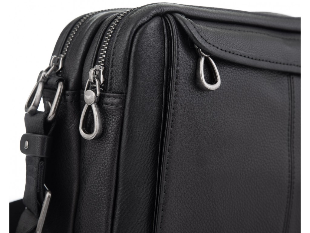 Горизонтальный кожаный мессенджер черный Tiding Bag SM8-8890-1A - Royalbag