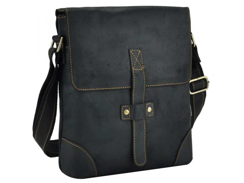 Чоловіча сумка-планшет через плече з черної матової шкіри Tiding Bag G1177A-1 - Royalbag Фото 1