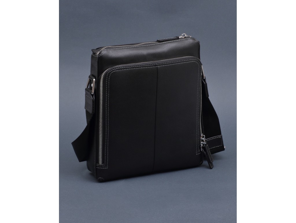Деловая классическая мужская сумка через плечо черная кожа Tiding Bag M664-1A - Royalbag