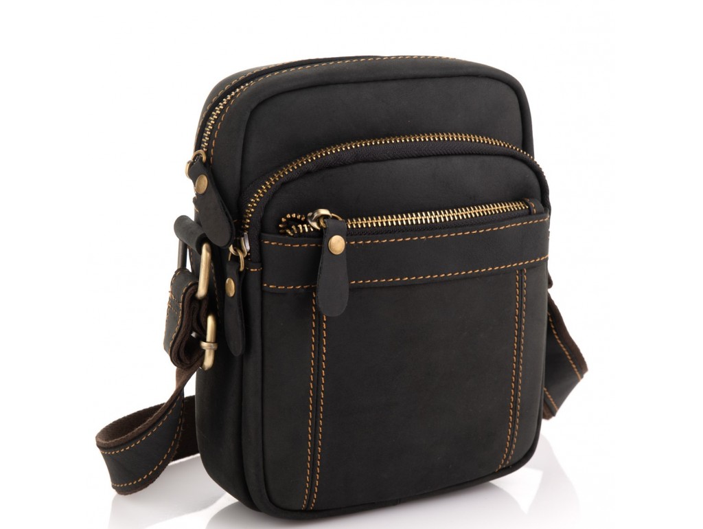 Мужская сумка на плечо черная кожаная Tiding Bag t0036A - Royalbag Фото 1