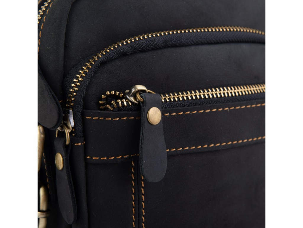 Мужская сумка на плечо черная кожаная Tiding Bag t0036A - Royalbag
