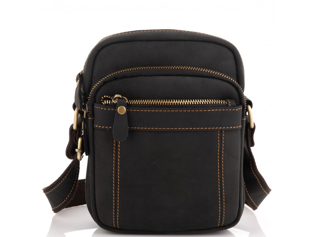 Мужская сумка на плечо черная кожаная Tiding Bag t0036A - Royalbag