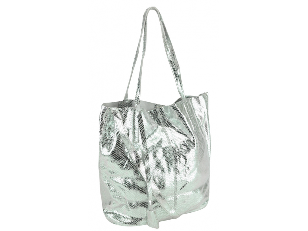Женская кожаная сумка-шоппер серебро UnaBorsetta W05-B6101-11SM - Royalbag Фото 1