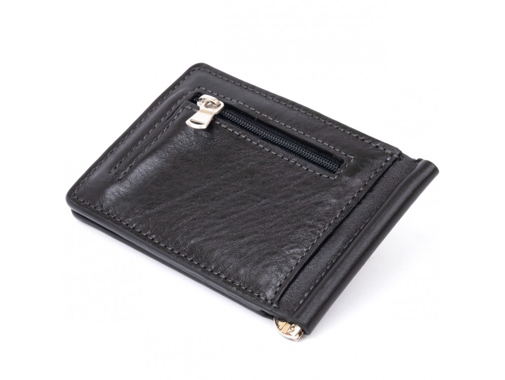  Стильное портмоне с зажимом для денег без застежки в гладкой коже GRANDE PELLE 11297 Черное - Royalbag