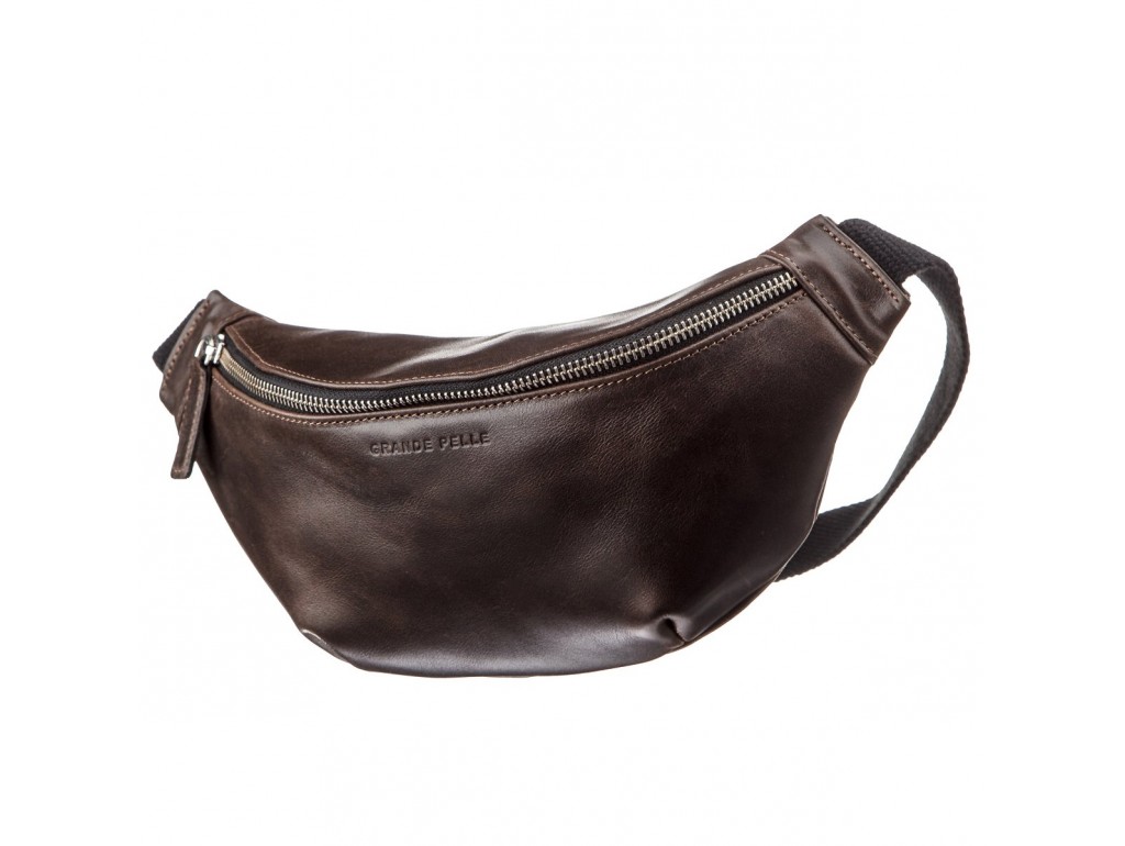 Поясная сумка GRANDE PELLE 11143 Темно-коричневая - Royalbag Фото 1