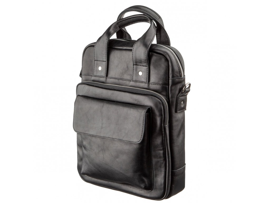 Мужская сумка под А4 вертикального формата в гладкой коже 11165 SHVIGEL, Черная - Royalbag Фото 1