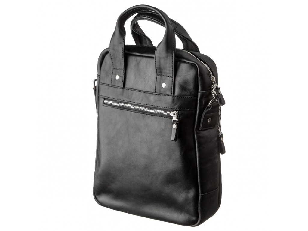 Мужская сумка под А4 вертикального формата в гладкой коже 11165 SHVIGEL, Черная - Royalbag