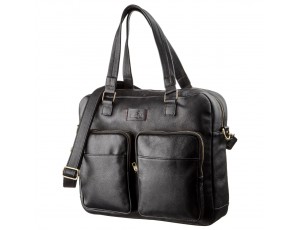 Мужская кожаная деловая сумка-портфель для ноутбука SHVIGEL 19108 Черная - Royalbag