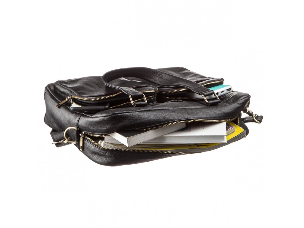 Мужская кожаная деловая сумка-портфель для ноутбука SHVIGEL 19108 Черная - Royalbag