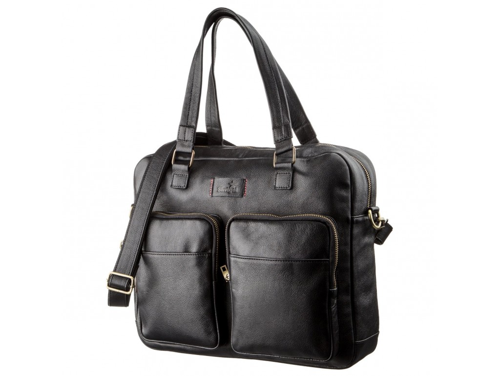 Мужская кожаная деловая сумка-портфель для ноутбука SHVIGEL 19108 Черная - Royalbag Фото 1