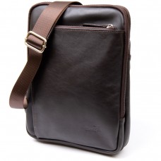 Модная сумка планшет с накладным карманом на молнии в гладкой коже 11282 SHVIGEL, Коричневая - Royalbag Фото 2