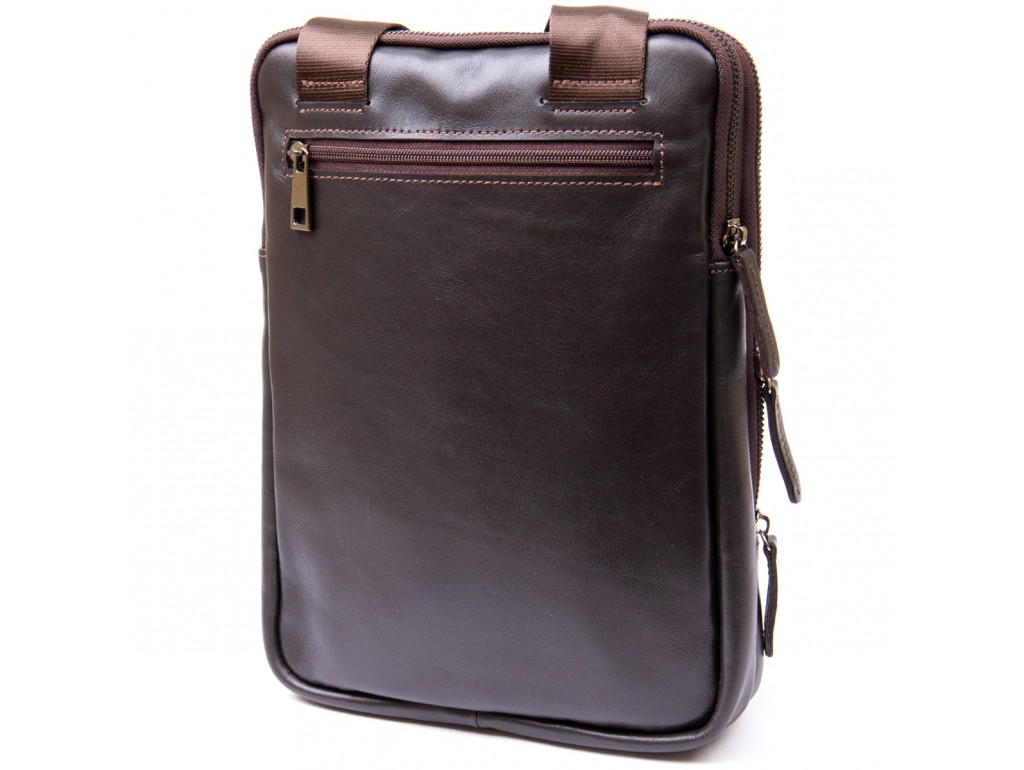 Модная сумка планшет с накладным карманом на молнии в гладкой коже 11282 SHVIGEL, Коричневая - Royalbag