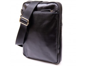 Мужская сумка планшет с накладным карманом на молнии в гладкой коже 11281 SHVIGEL, Черная - Royalbag