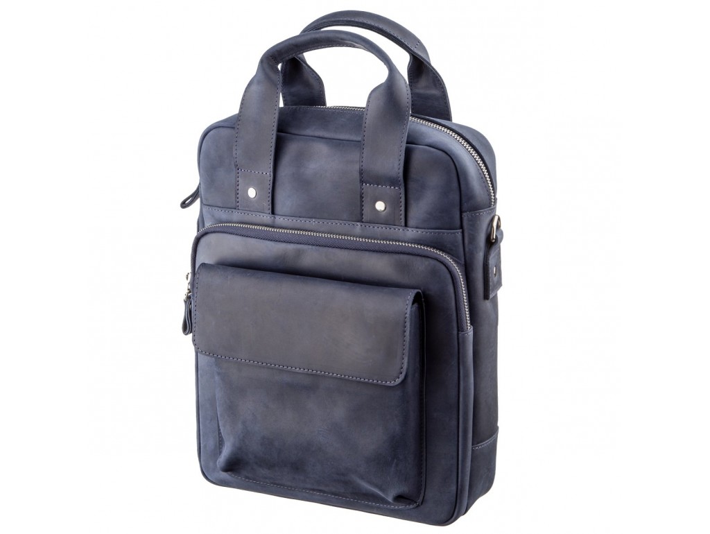 Стильная сумка под А4 вертикального формата в матовой коже 11170 SHVIGEL, Синяя - Royalbag Фото 1