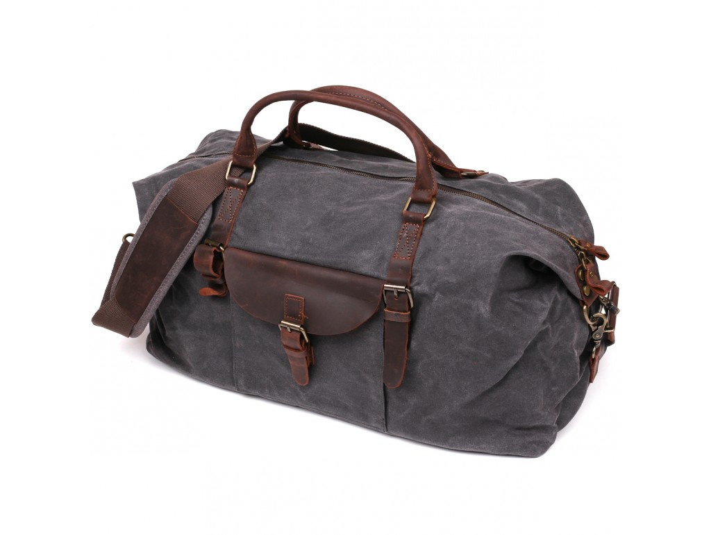 Стильная дорожная сумка с карманом Vintage 20114 Серая - Royalbag Фото 1