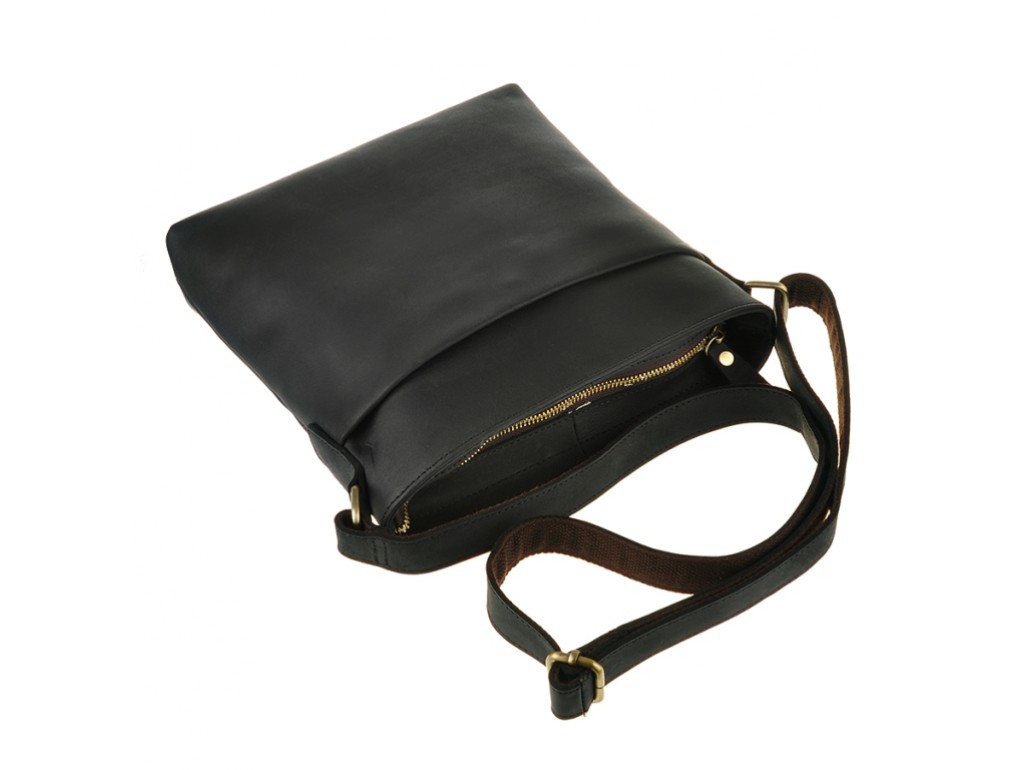 Мужская сумка на плечо из матовой лошадиной кожи черная Tiding Bag G1166 - Royalbag
