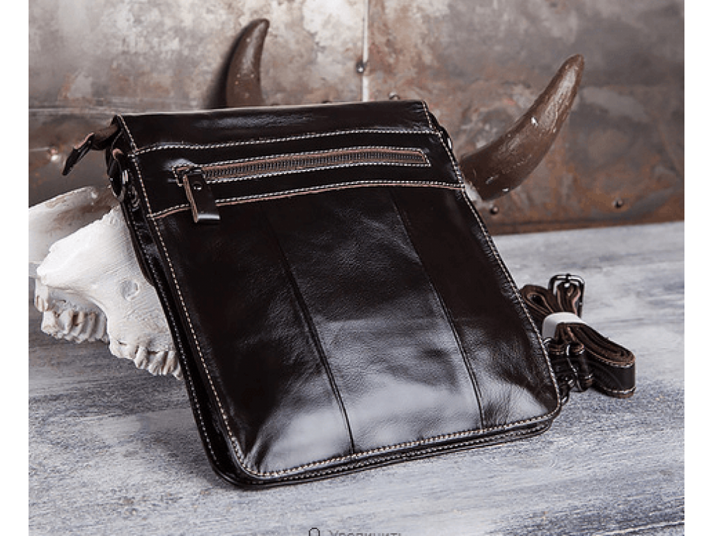 Мужская кожаная сумка через плечо плоская Bexhill L009 - Royalbag