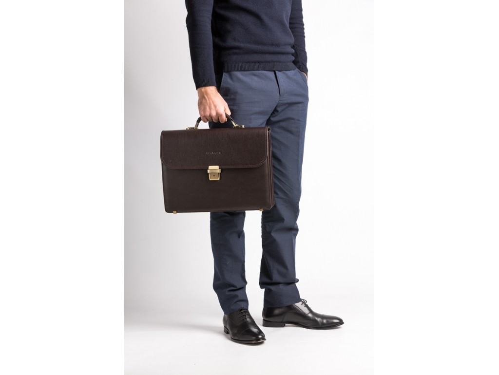 Классический портфель мужской кожаный коричневый элитный Blamont Bn039C - Royalbag