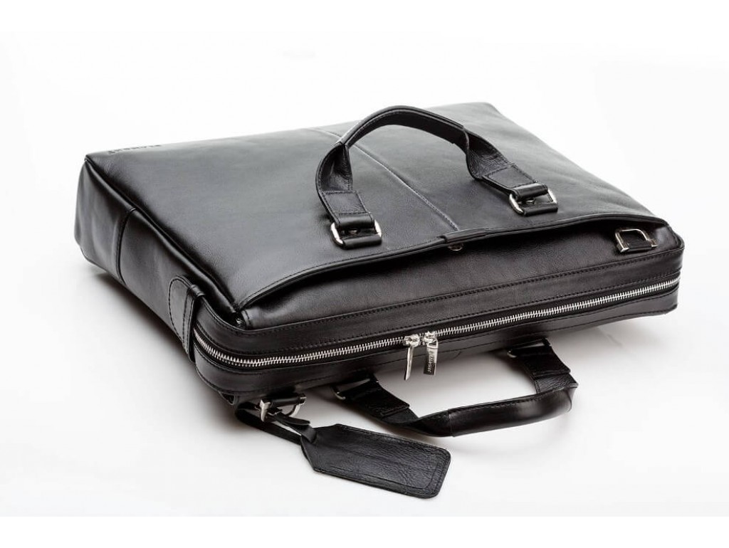 Мужская кожаная деловая сумка из гладкой кожи черная Blamont Bn025A-1 - Royalbag