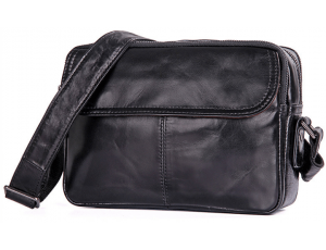 Стильная мужская кожаная сумка через плечо черная Tiding Bag 1026A - Royalbag