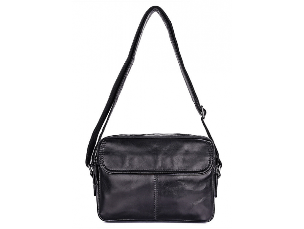 Стильная мужская кожаная сумка через плечо черная Tiding Bag 1026A - Royalbag