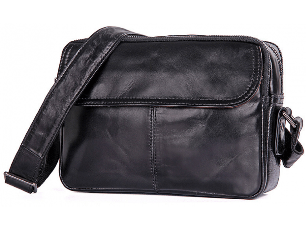 Стильная мужская кожаная сумка через плечо черная Tiding Bag 1026A - Royalbag Фото 1