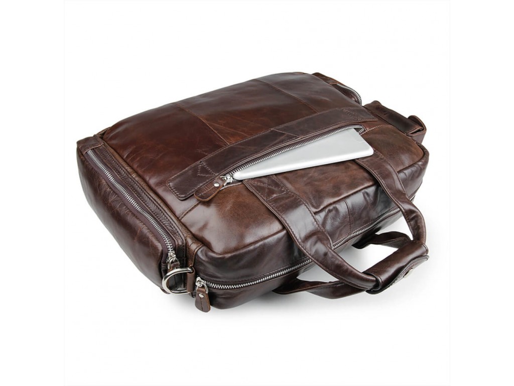 Вместительная мужская кожаная сумка под ноутбук для командировок Tiding Bag 7219C - Royalbag