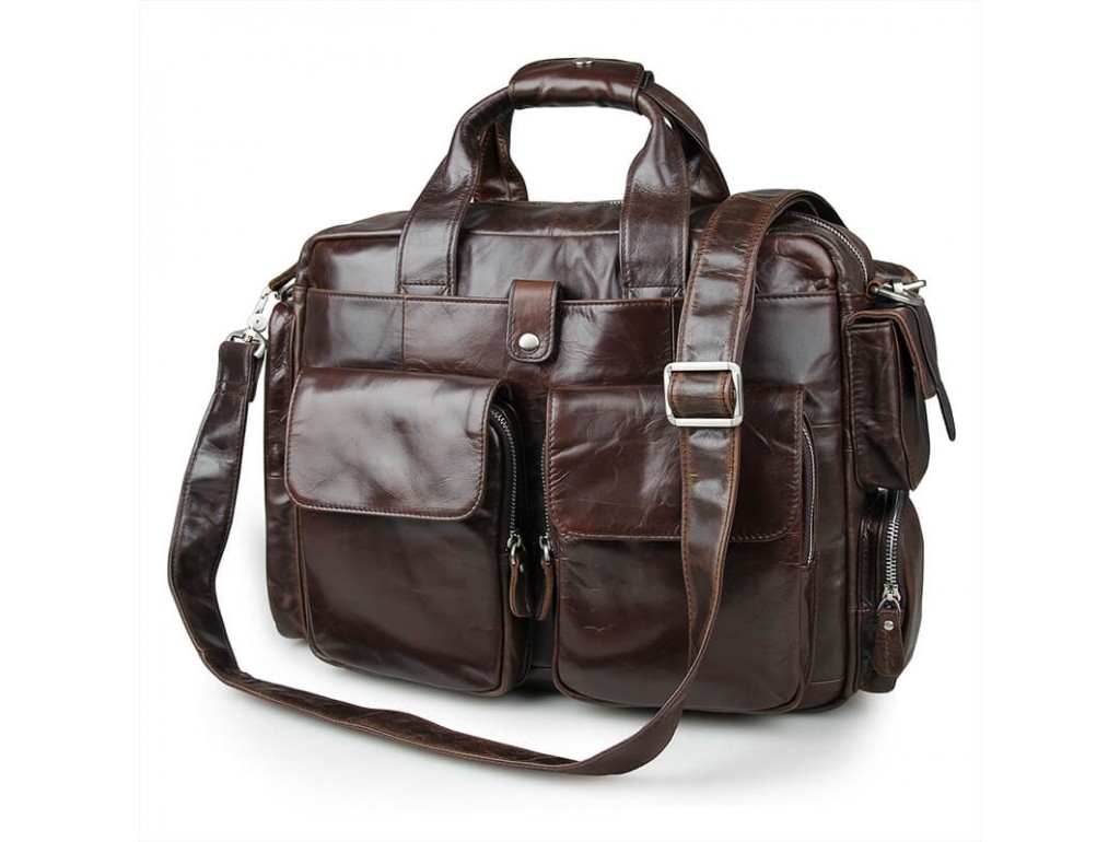 Вместительная мужская кожаная сумка под ноутбук для командировок Tiding Bag 7219C - Royalbag Фото 1
