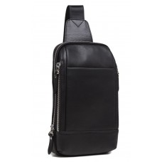 Чоловічий шкіряний рюкзак на одну шлейку чорний Tiding Bag B3-087A - Royalbag Фото 2