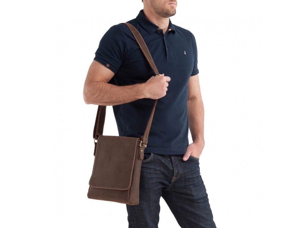 Чоловіча сумка через плече з натуральної шкіри коричнева Tiding Bag G1157DB - Royalbag