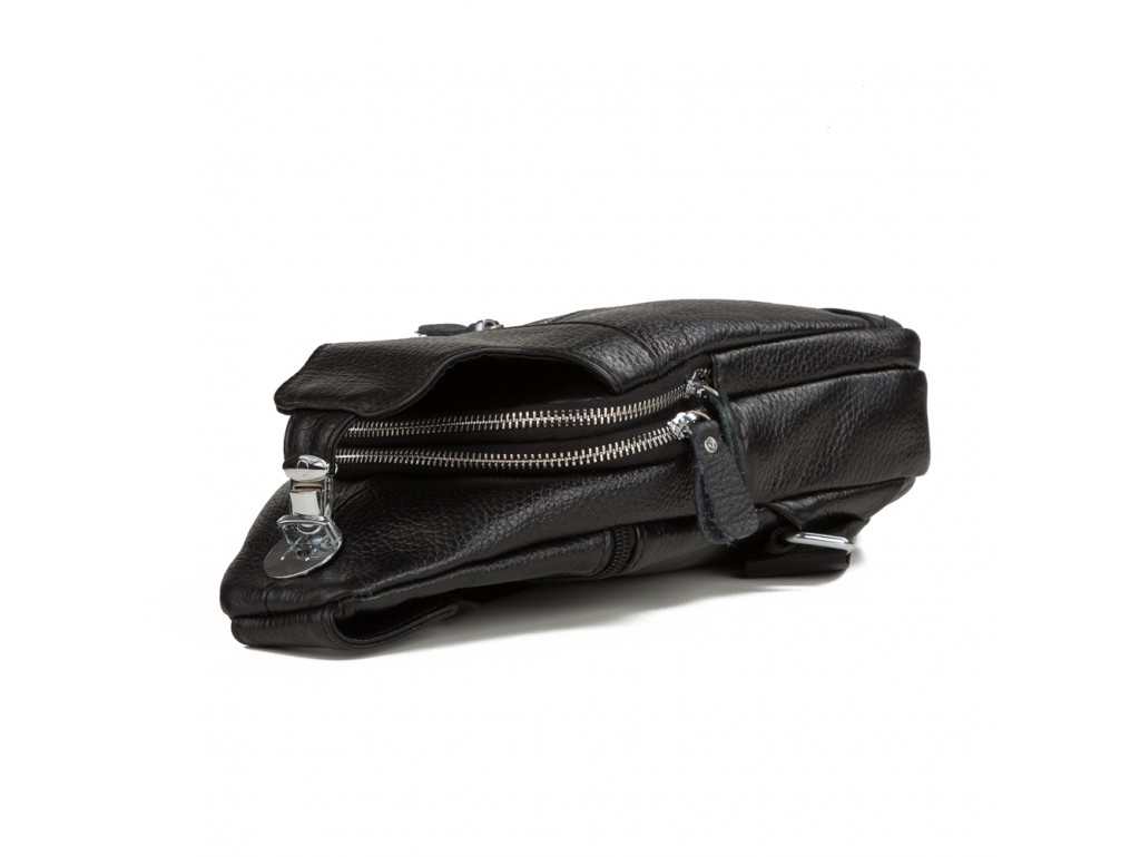 Сумка-мессенджер на грудь мужская кожаная черная Tiding Bag M38-8150A - Royalbag