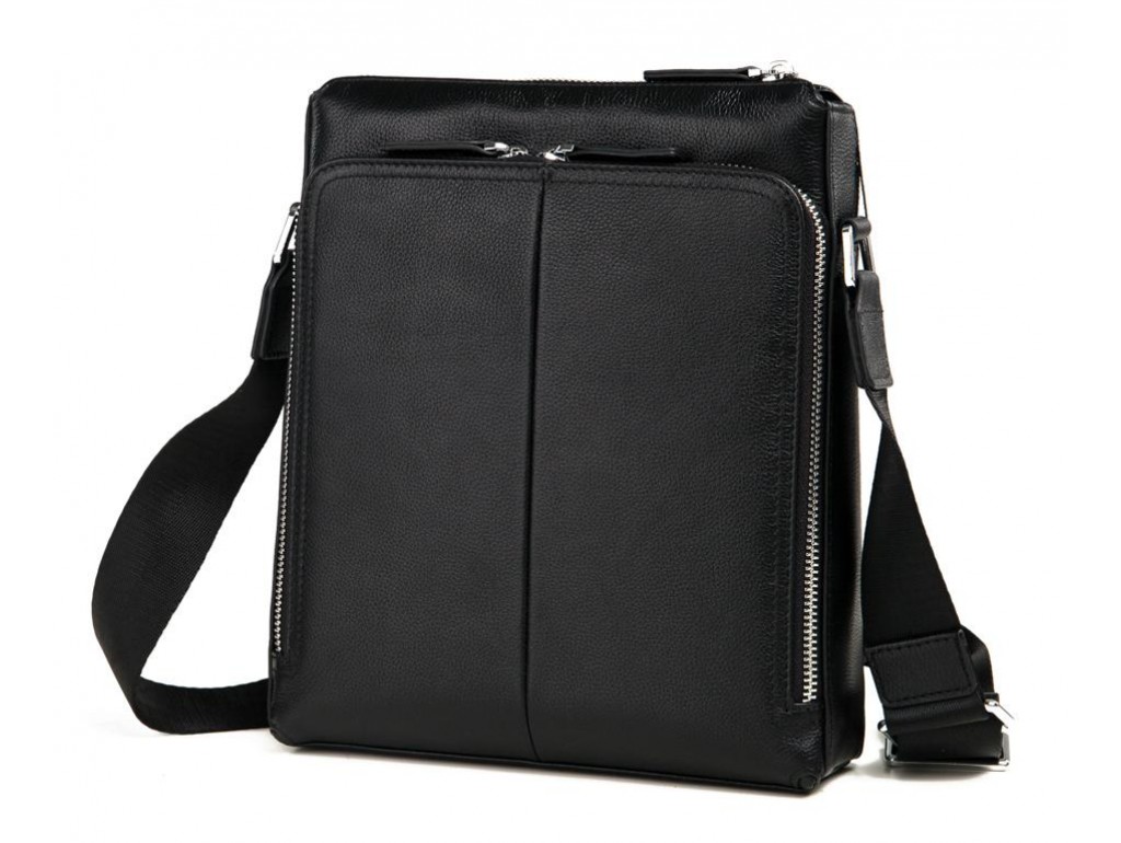 Деловая классическая мужская сумка через плечо черная кожа Tiding Bag M664-1A - Royalbag