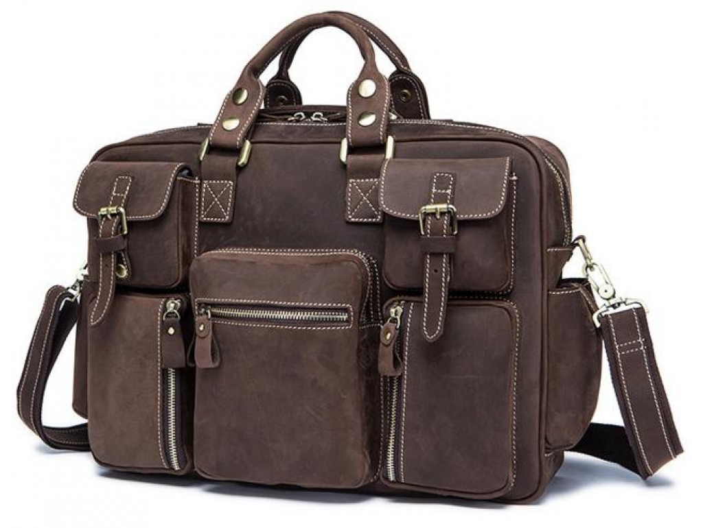 Дорожная кожаная сумка прочная тревел бег коричневая Tiding Bag 7028B - Royalbag