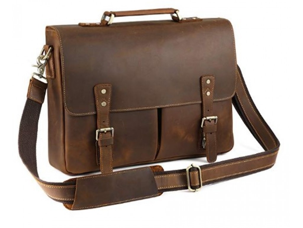 Прочный мужской кожаный портфель с отделом для ноутбука TIDING BAG t0016 - Royalbag Фото 1