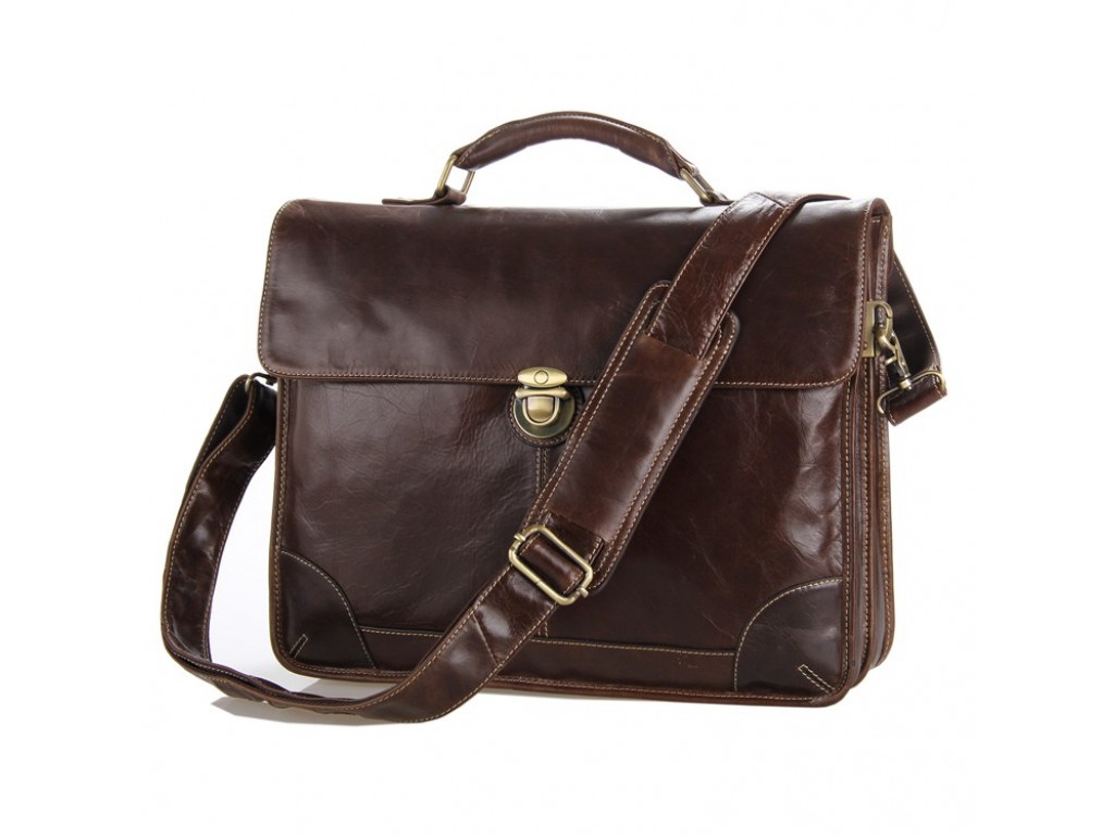 Чоловічий шкіряний портфель з клапаном коричневий Tiding Bag 7091C - Royalbag Фото 1
