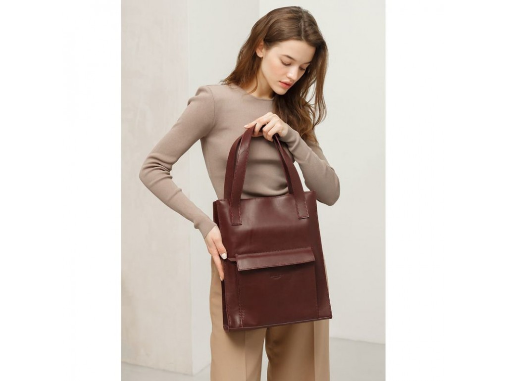 Кожаная женская сумка шоппер Бэтси с карманом бордовая Краст - Royalbag Фото 1