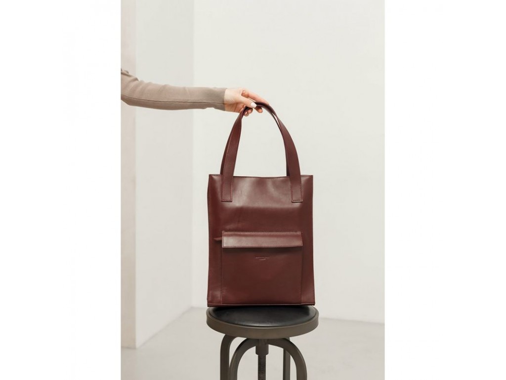 Кожаная женская сумка шоппер Бэтси с карманом бордовая Краст - Royalbag