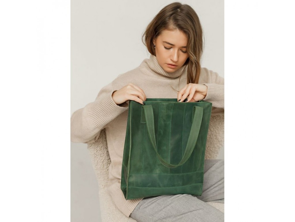 Кожаная женская сумка шоппер Бэтси зеленая - Royalbag Фото 1