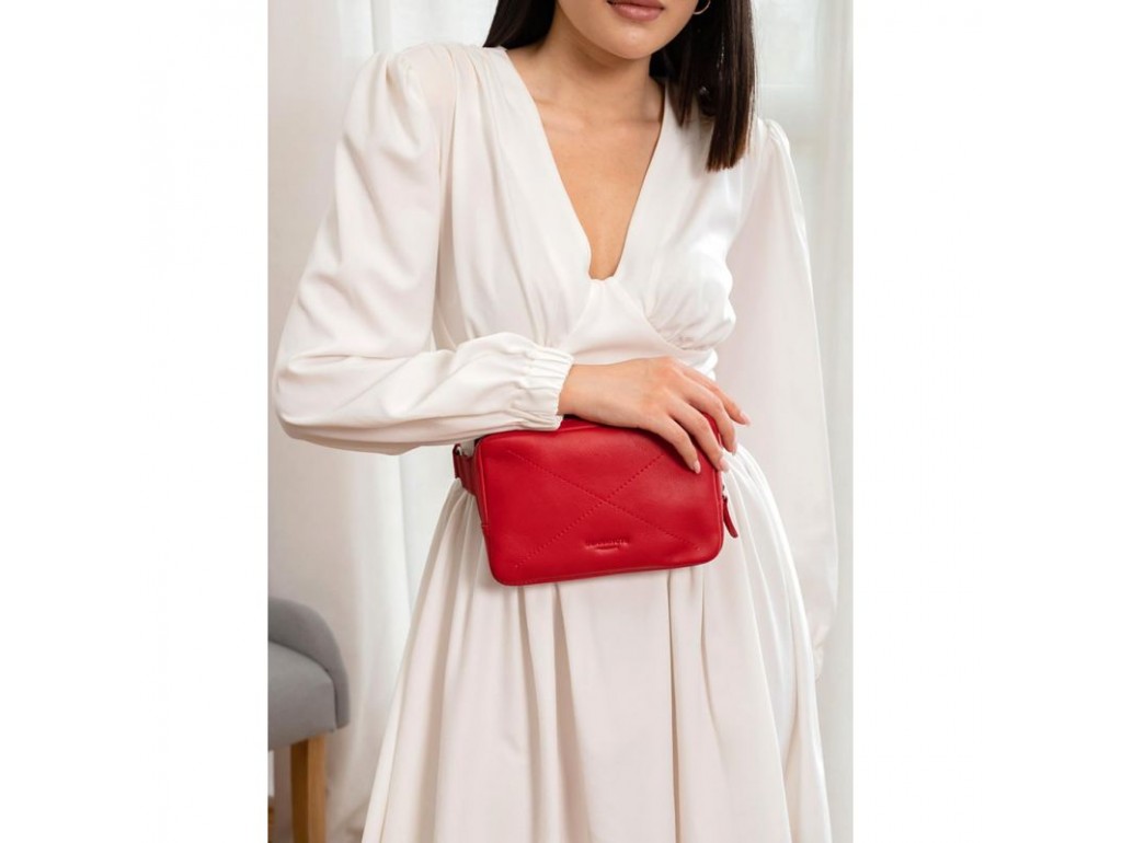 Кожаная женская поясная сумка Dropbag Mini красная - Royalbag Фото 1