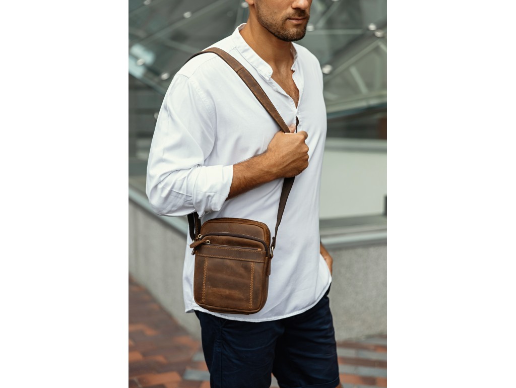Мужская сумка на плечо коричневая кожаная Tiding Bag t0036 - Royalbag
