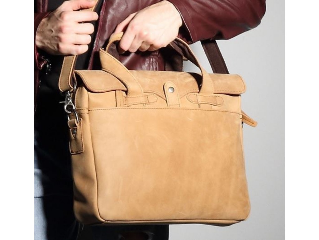Стильная мужская кожаная сумка-портфель в песочном цвете John McDee JD8047C - Royalbag