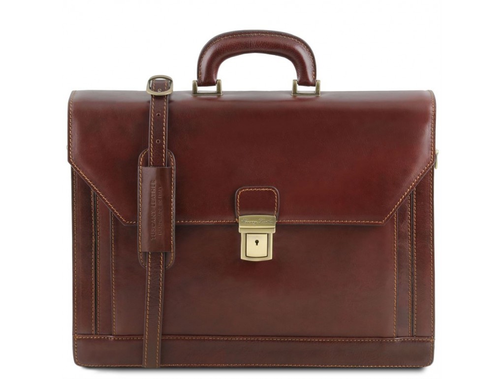 NAPOLI - Кожаный мужской портфель на два отделения Tuscany Leather TL141348 (Brown - коричневый) - Royalbag Фото 1