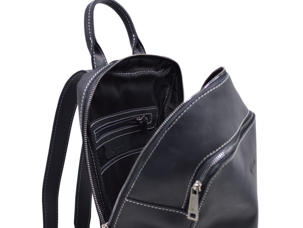 Женский черный кожаный рюкзак TARWA RA-2008-3md среднего размера - Royalbag