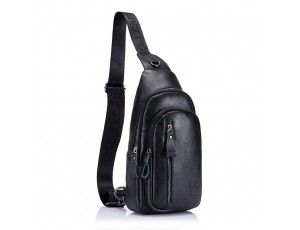 Кожаная нагрудная сумка "слинг" на одно плечо T1000 BULL черная - Royalbag