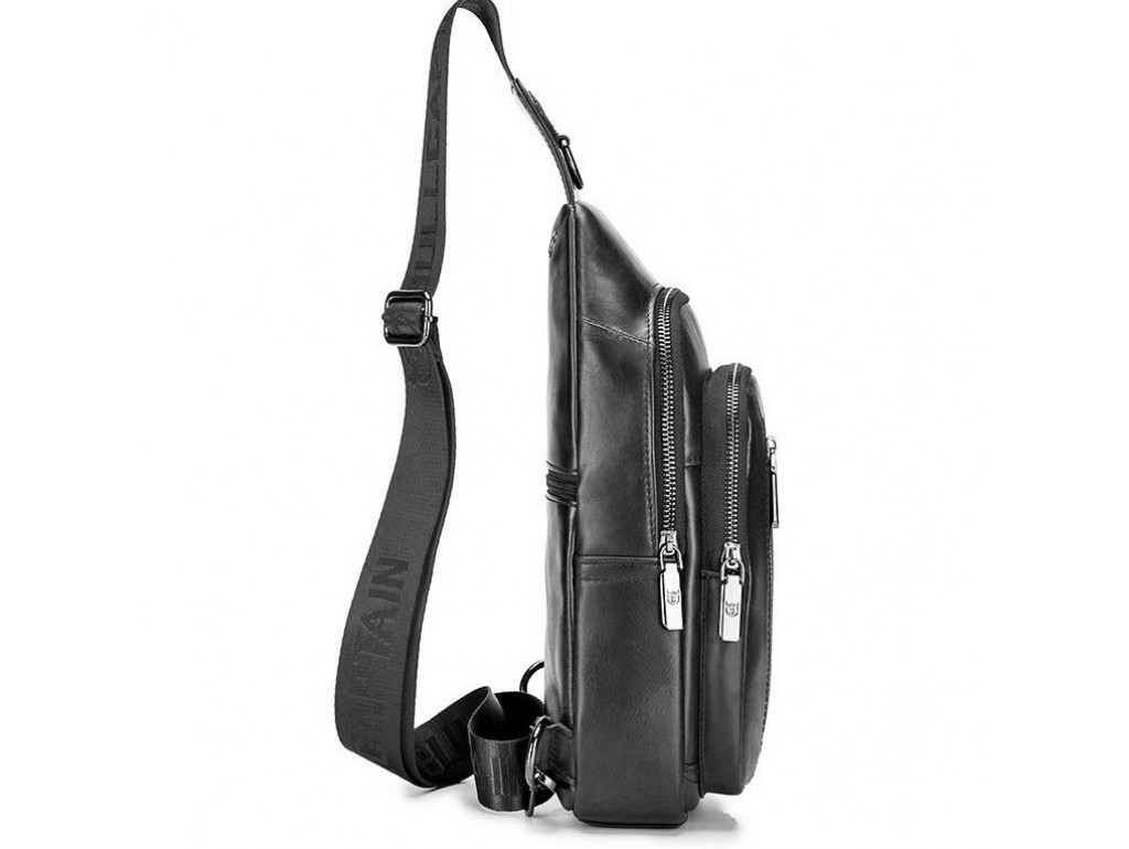 Кожаная нагрудная сумка "слинг" на одно плечо T1000 BULL черная - Royalbag